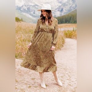 Amber Massey x Pink Lily Annie Olive Midi Dress